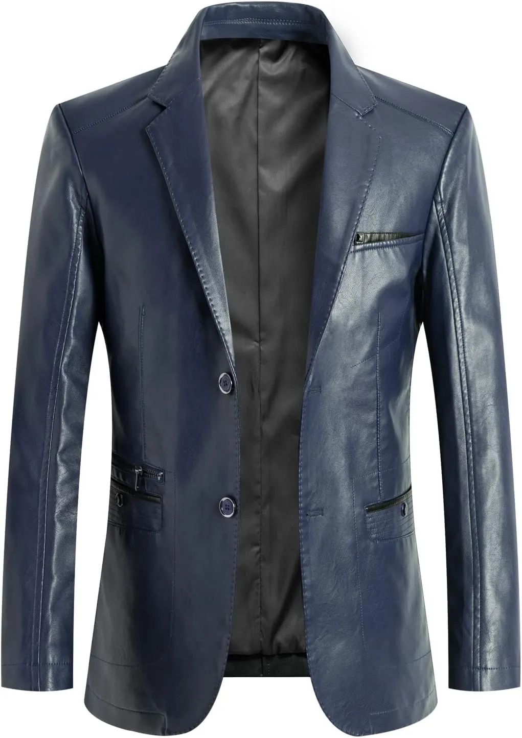 chouyatou Men's Casual Notched Collar 2 Button Slim Moto Faux Leather Blazer Suit Jacket