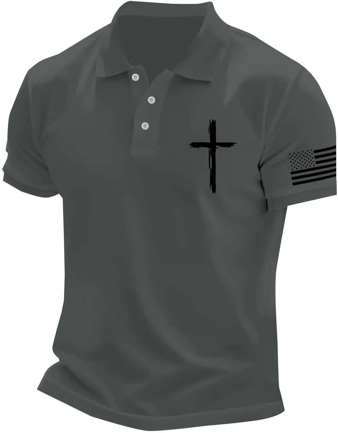 Christian Polo Shirts for Men Cross Jesus American USA Flag Golf Tshirts 4th of July Button Up Short Sleeve Clothes