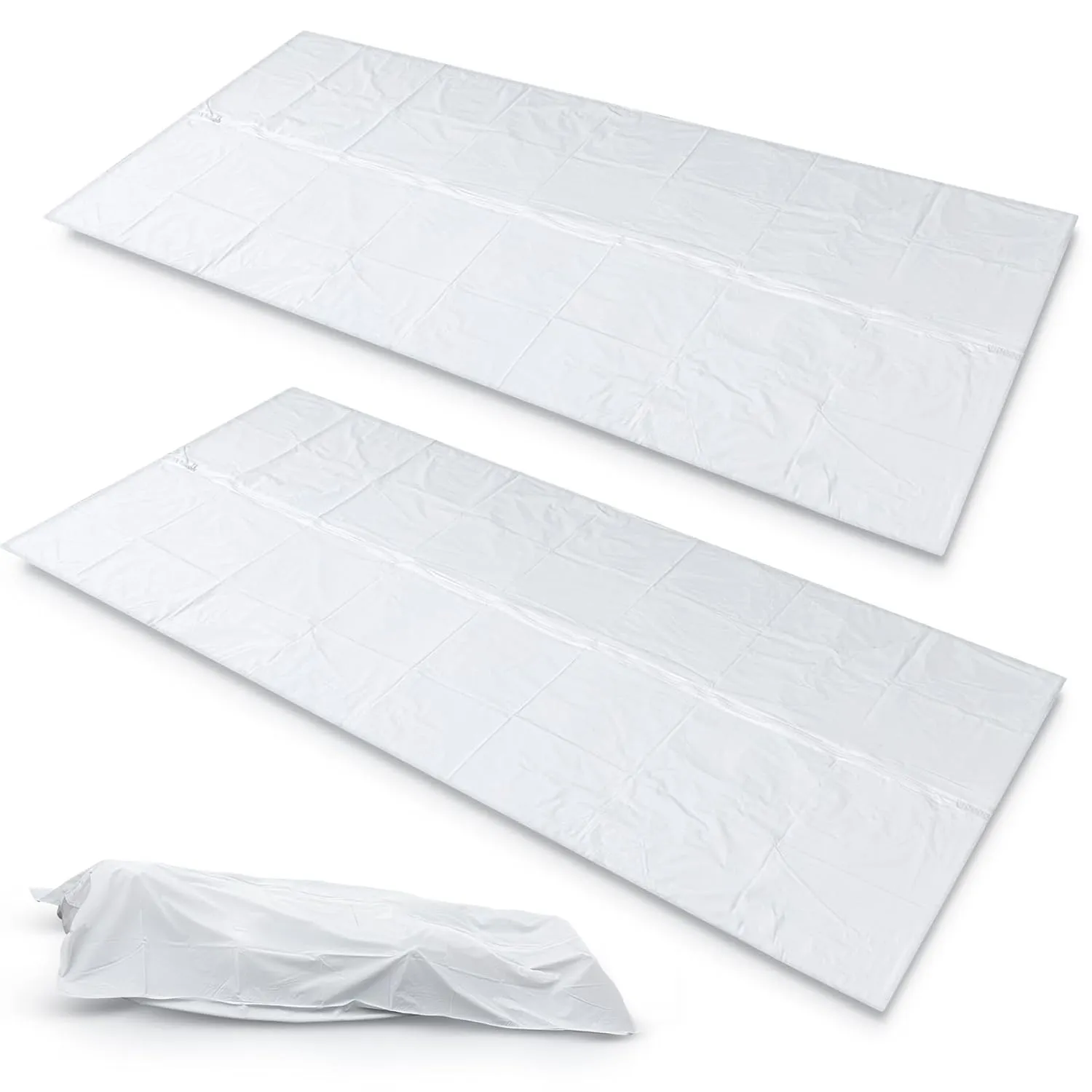 Chunful 2 Pcs Cadaver Body Bag White Vinyl Mortuary Bag with Full-Length Center Zipper Waterproof for Funeral Hospitals Body Transport