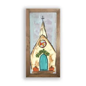Church with Pumpkins - Framed Art