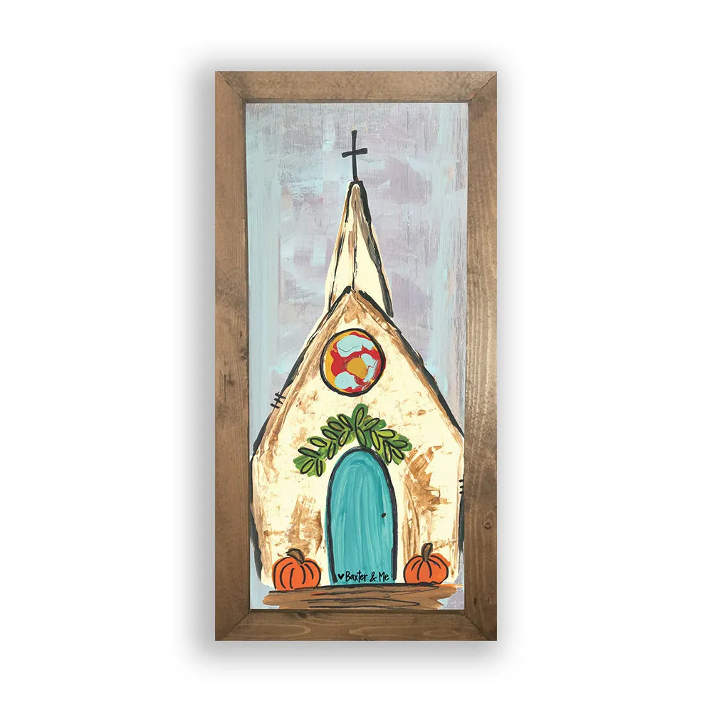 Church with Pumpkins - Framed Art