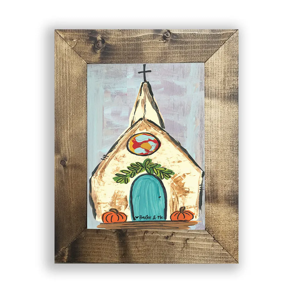 Church with Pumpkins - Framed Art