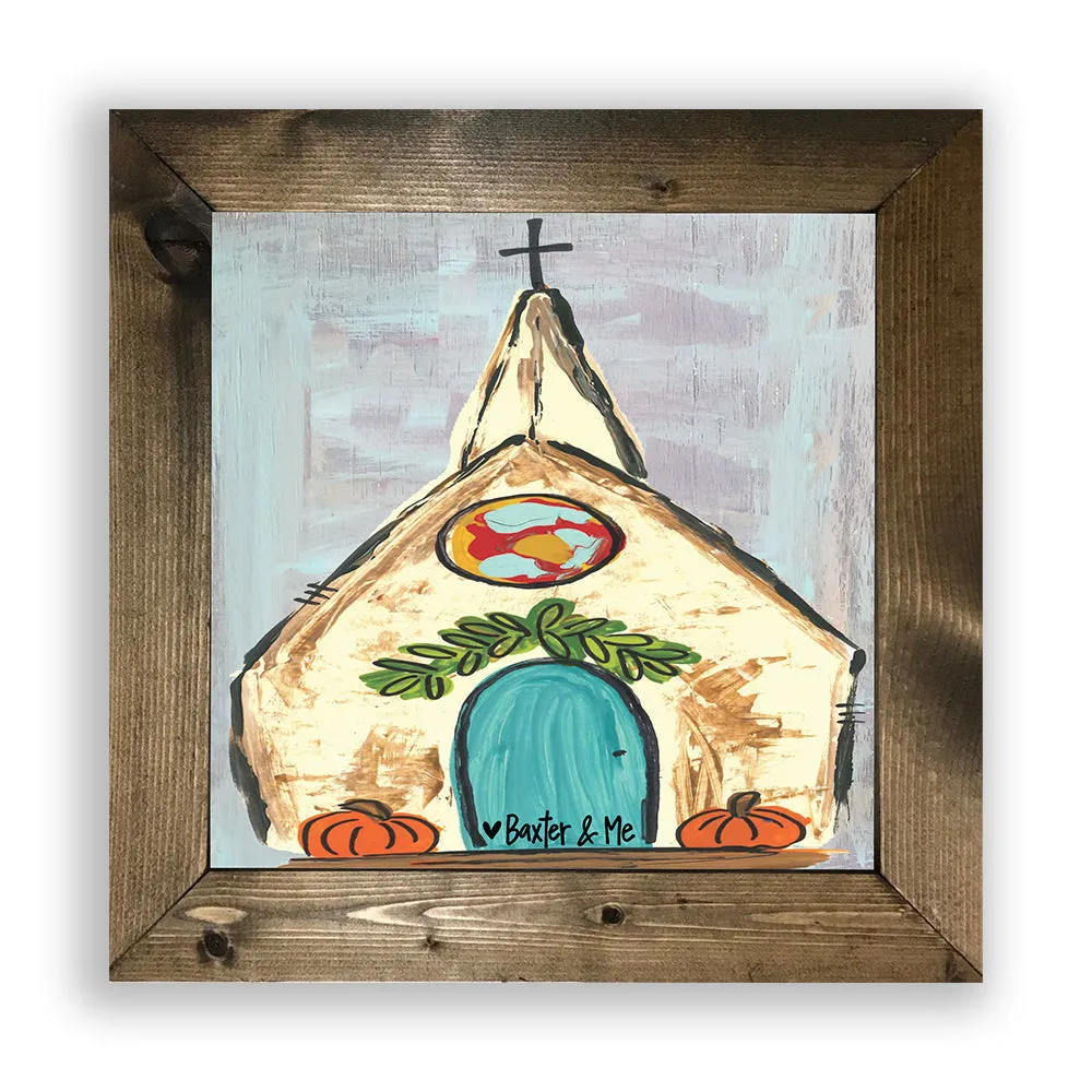 Church with Pumpkins - Framed Art