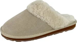Clarks Womens Open Back Suede Leather Comfort Clog Slipper JMS0583C - Plush Faux Fur Trim - Indoor Outdoor House Slippers For Women (8 M US, Natural)