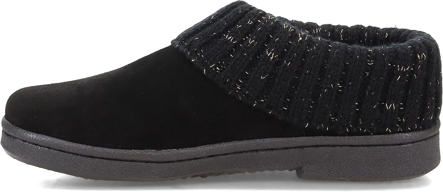 Clarks Womens Slipper Suede Leather Knitted Collar Clog Slippers - Plush Faux Fur Lining