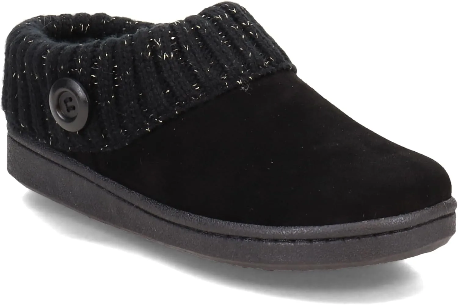 Clarks Womens Slipper Suede Leather Knitted Collar Clog Slippers - Plush Faux Fur Lining