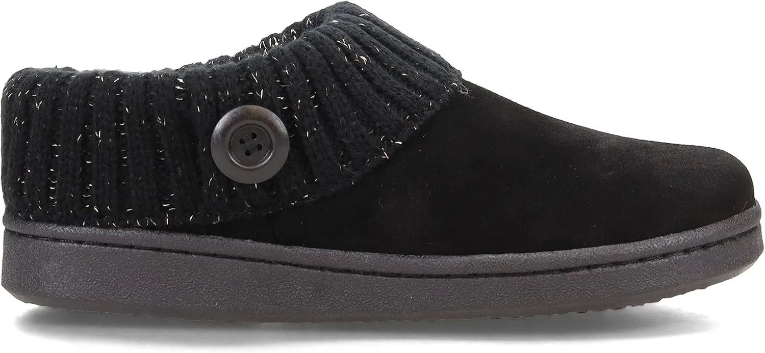 Clarks Womens Slipper Suede Leather Knitted Collar Clog Slippers - Plush Faux Fur Lining