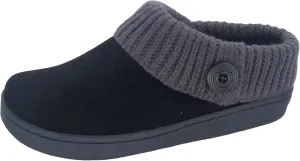 Clarks Womens Suede Leather Comfort Clog Knitted Collar Slipper - Plush Faux Fur Trim - Indoor Outdoor House Slippers For Women (Black/Grey 8M)