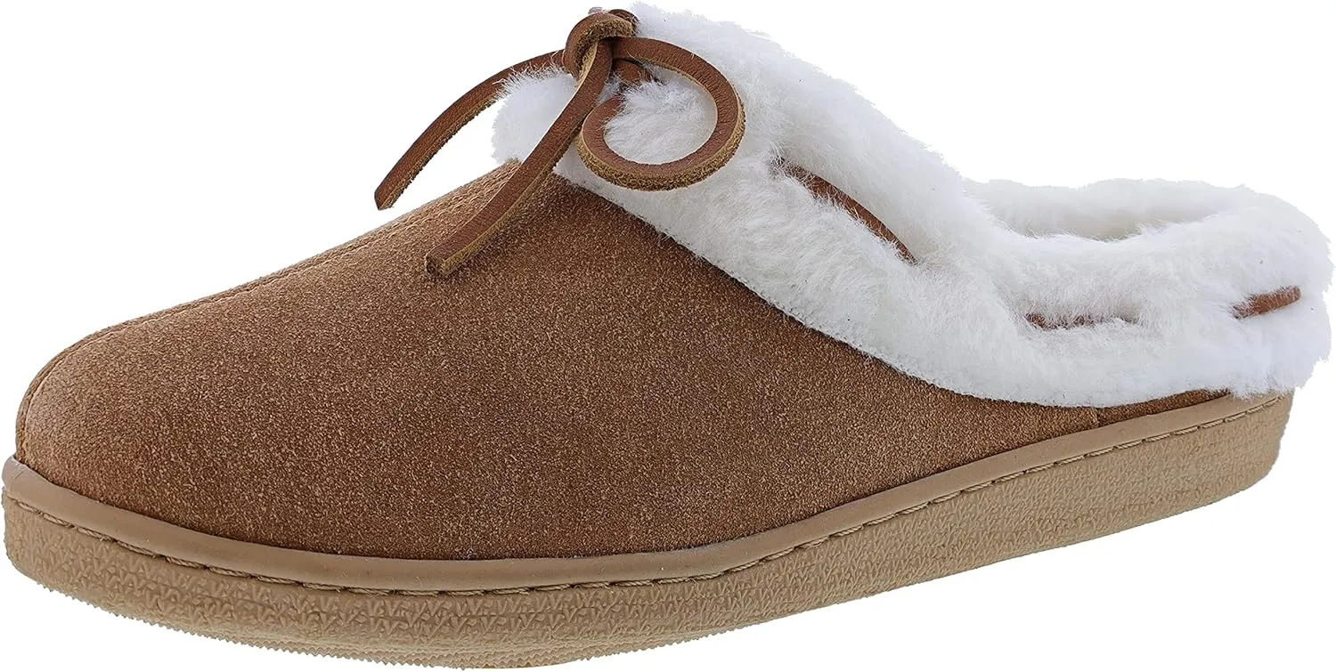 Clarks Women's Sydney Indoor Outdoor Faux Fur Slippers (10 M US, Cognac Cow Suede)