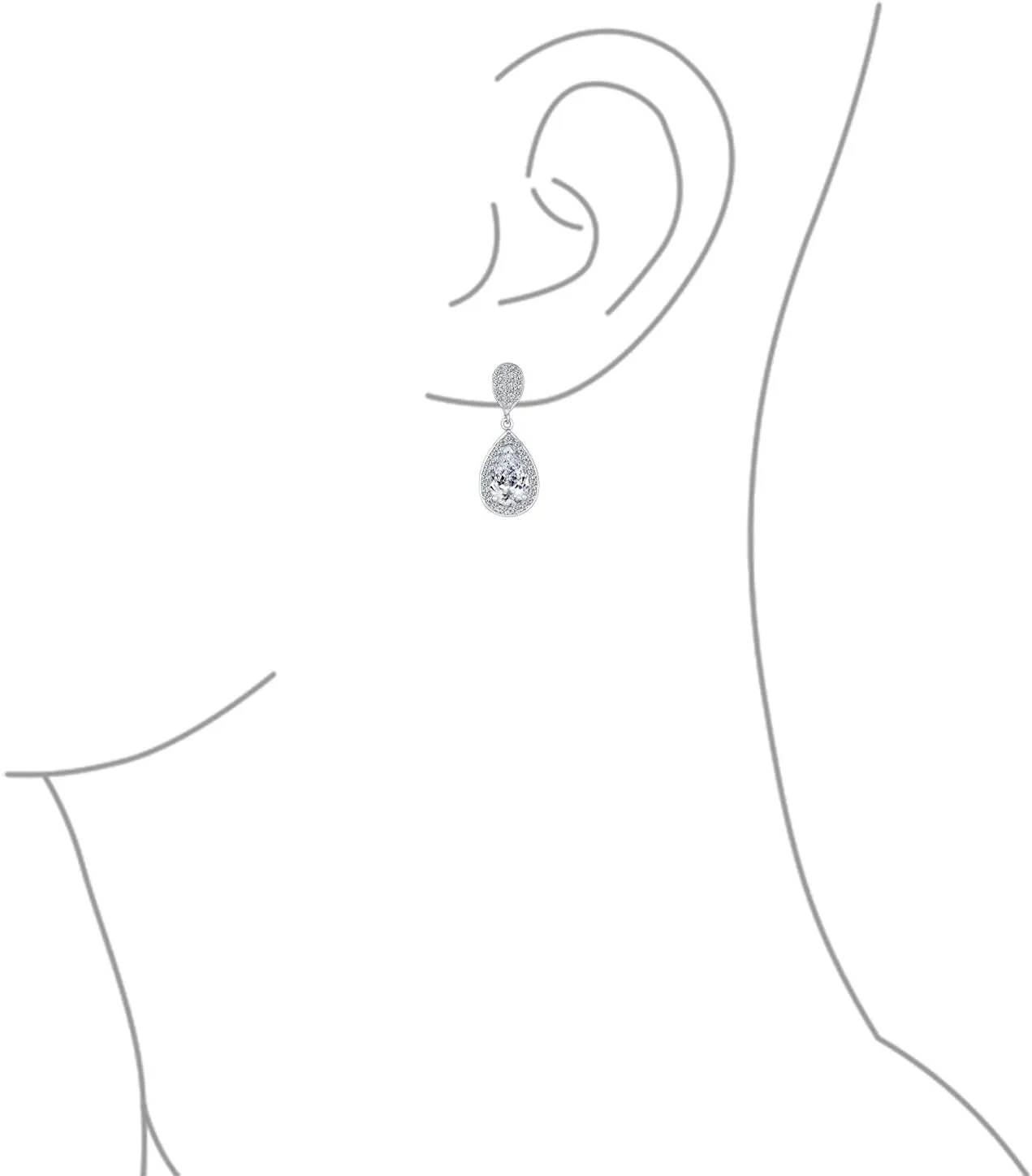 Classic Bridal Simple Cubic Zirconia Teardrop AAA CZ Dangle Drop Earrings For Women Prom 14K Gold Plated .925 Sterling Silver 6 12MM
