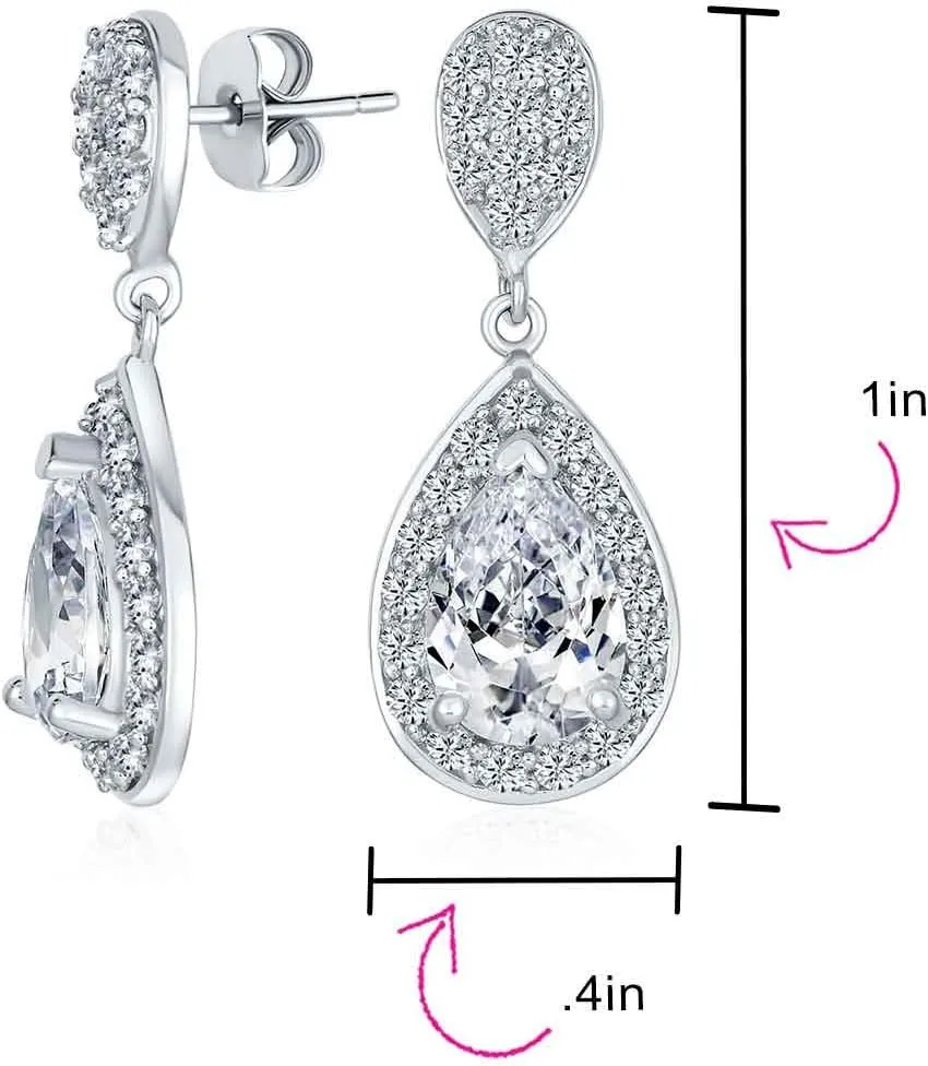 Classic Bridal Simple Cubic Zirconia Teardrop AAA CZ Dangle Drop Earrings For Women Prom 14K Gold Plated .925 Sterling Silver 6 12MM
