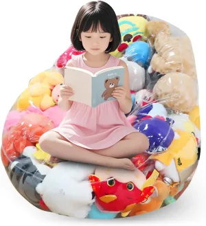 Clear Stuffed Animal Storage Bean Bag Chair Cover – Extra Large 150L Toy Organizer for Kids, Waterproof, Easy-Clean Plush Toy Storage Seat, Perfect for Kid's Room (Cover Only, No Filler Included)