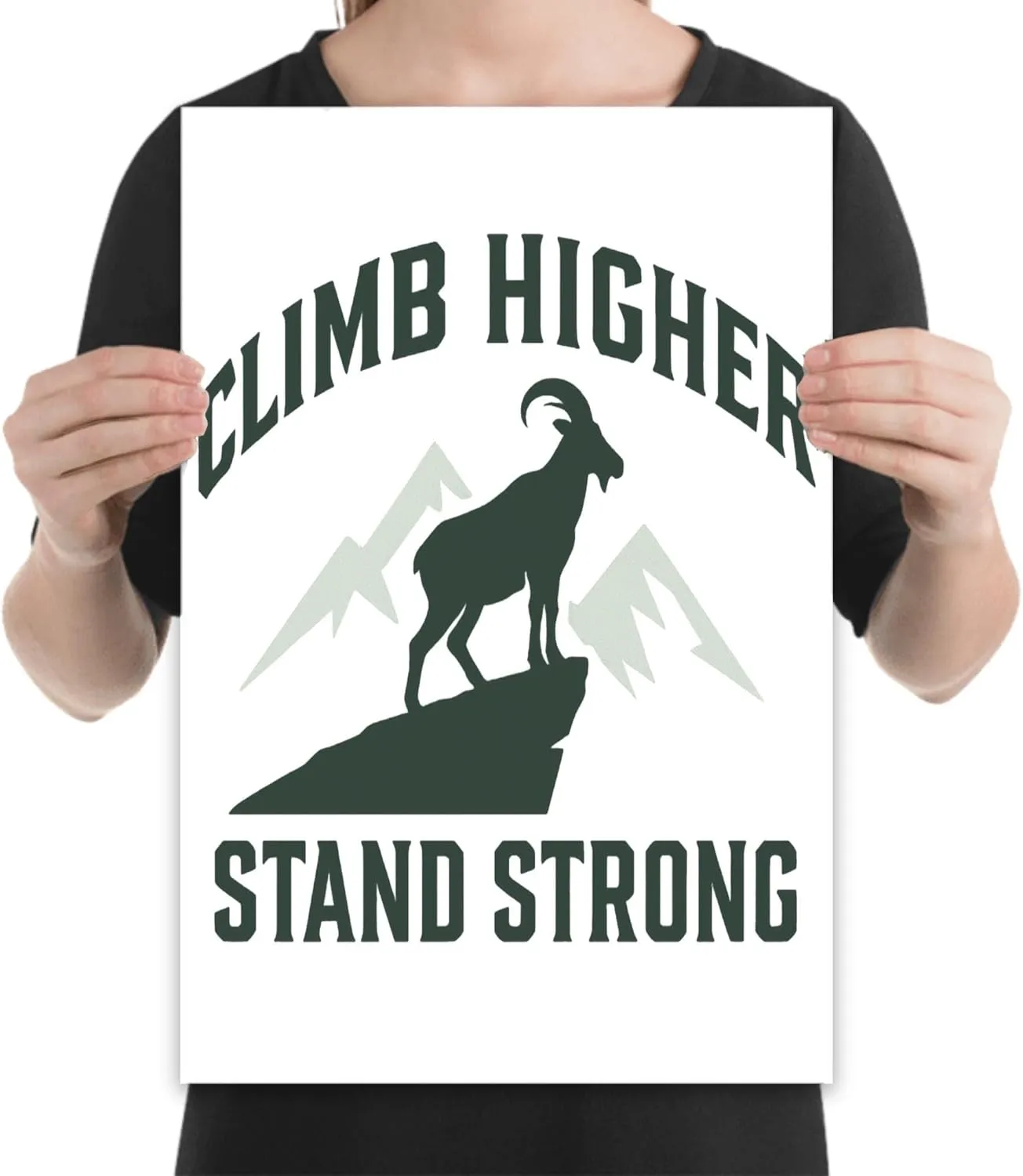 Climb Higher Stand Strong Poster, mountain goat wall art, hiking decor, nature lover gift, adventure mindset inspiration, cabin wall art, motivational home office decor