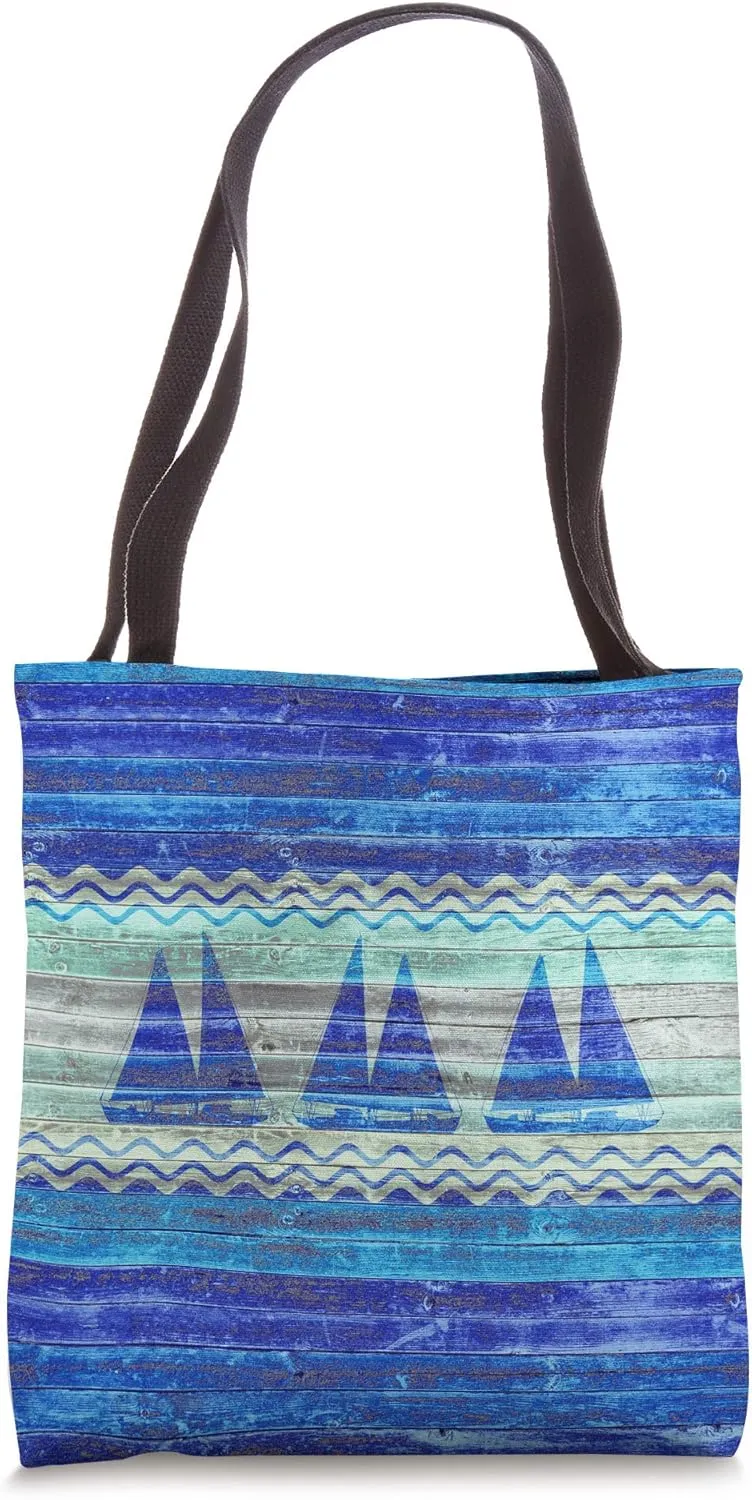 Coastal Rustic Nautical Sailboats Tote Bag