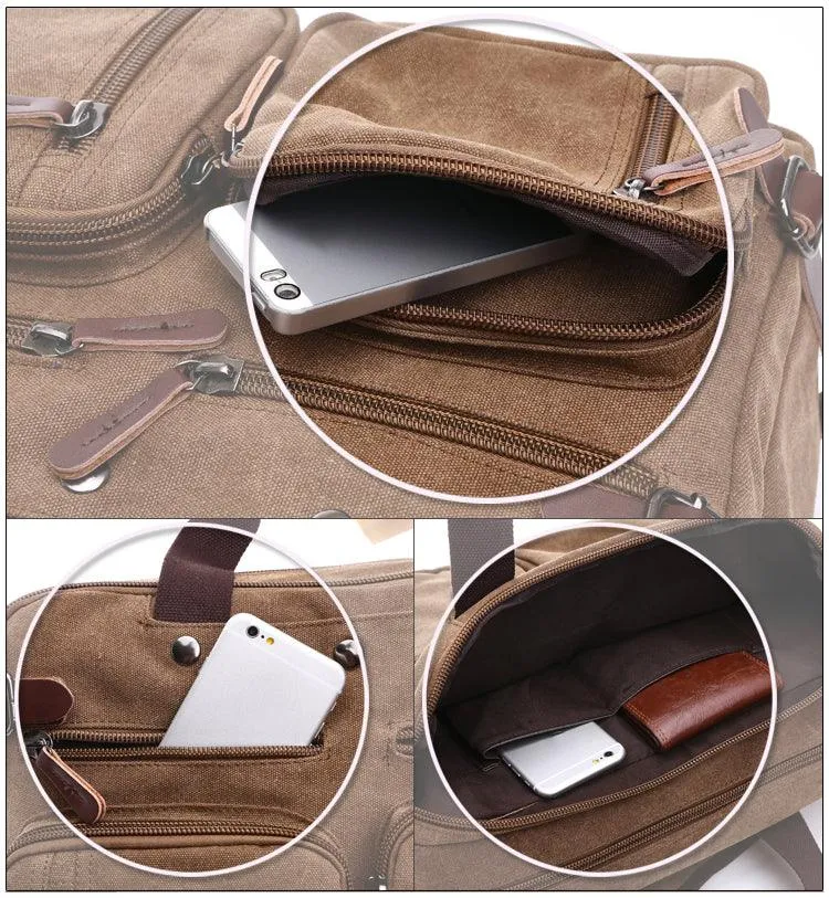 Coffee Vintage Canvas Backpack  With Brown Strap Design