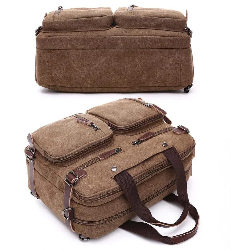 Coffee Vintage Canvas Backpack  With Brown Strap Design
