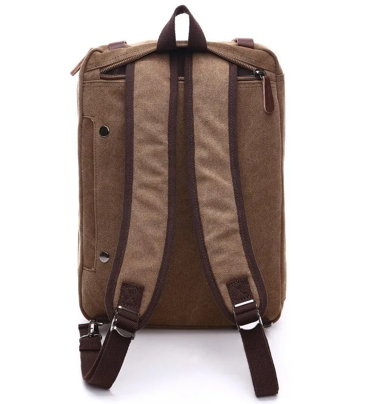 Coffee Vintage Canvas Backpack  With Brown Strap Design