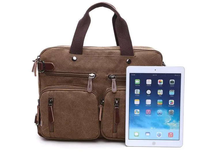 Coffee Vintage Canvas Backpack  With Brown Strap Design
