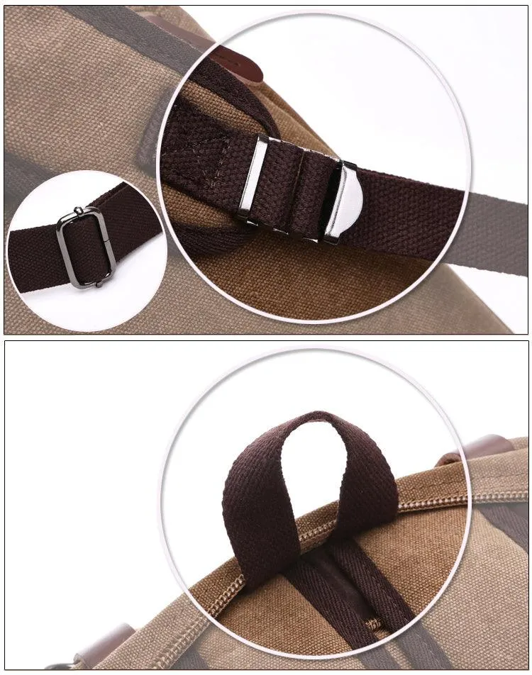 Coffee Vintage Canvas Backpack  With Brown Strap Design