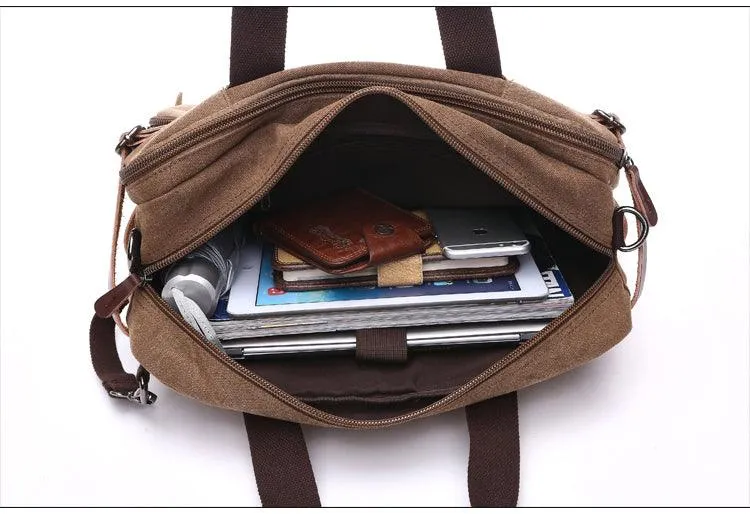 Coffee Vintage Canvas Backpack  With Brown Strap Design