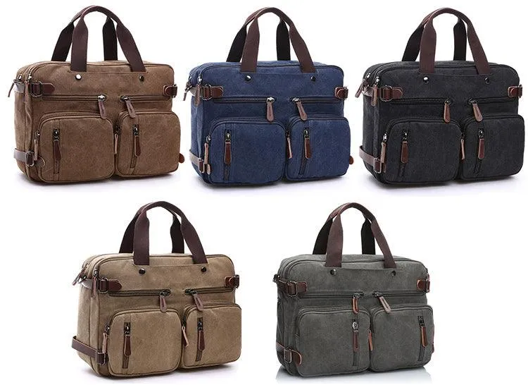 Coffee Vintage Canvas Backpack  With Brown Strap Design