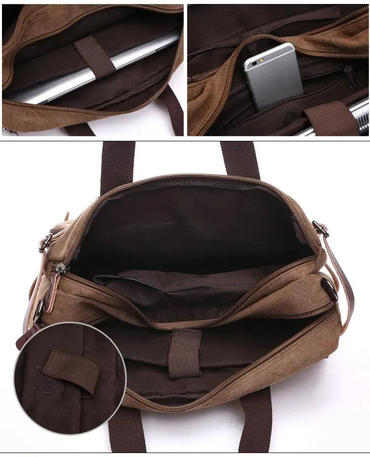 Coffee Vintage Canvas Backpack  With Brown Strap Design