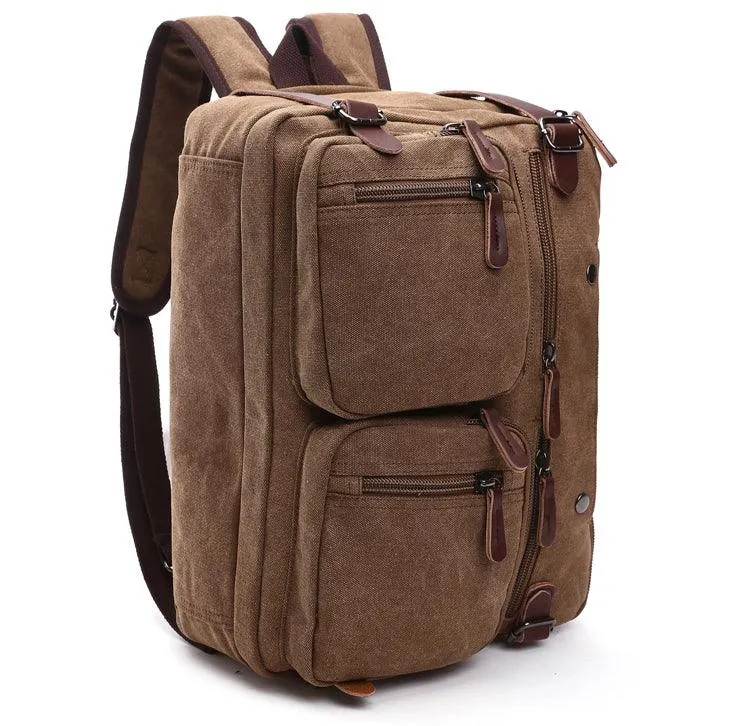 Coffee Vintage Canvas Backpack  With Brown Strap Design