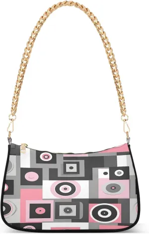 Colorful Square Stripes Women's Tote Chain Shoulder Bag, Classic Wedding Party Wallet, Handbag