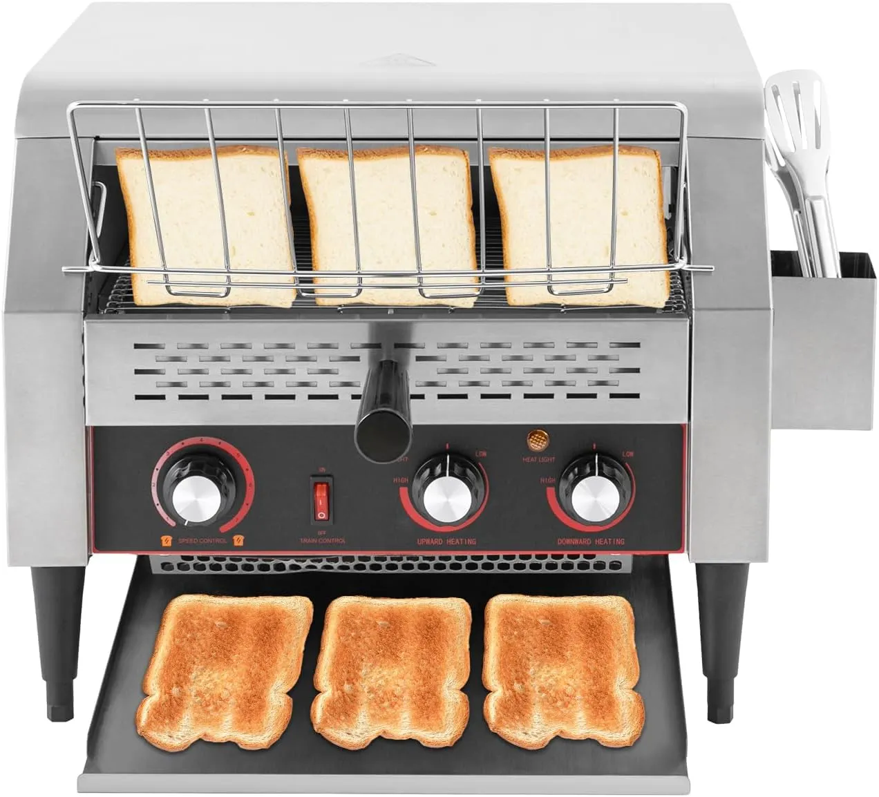 Commercial Electric Conveyor Toaster - 2400W Stainless Steel, 450 Slices/Hour, Double Heating Tubes for Bagels, Buns & Bread - Ideal for Restaurant & Industrial Countertop Use