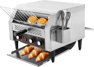 Commercial Electric Conveyor Toaster - 2400W Stainless Steel, 450 Slices/Hour, Double Heating Tubes for Bagels, Buns & Bread - Ideal for Restaurant & Industrial Countertop Use