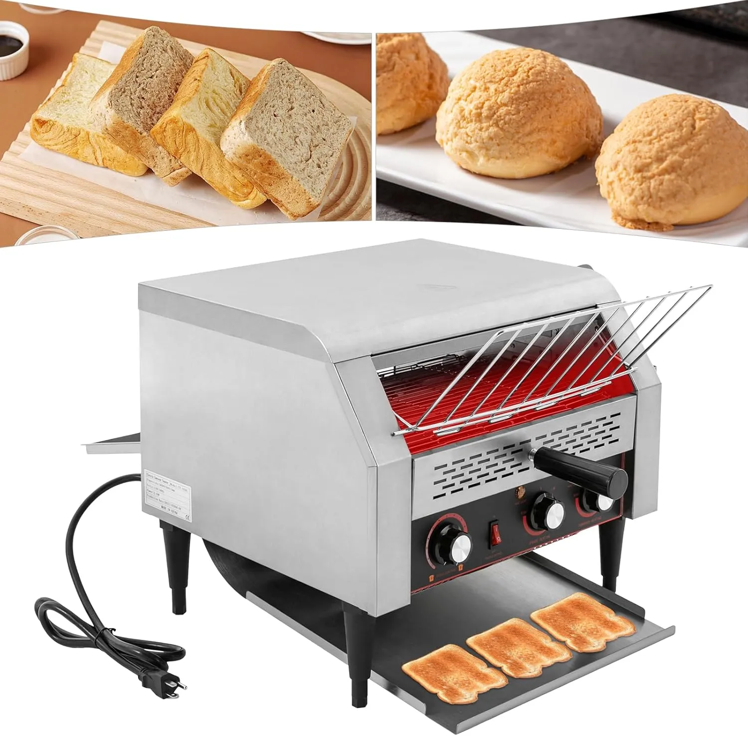 Commercial Electric Conveyor Toaster - 2400W Stainless Steel, 450 Slices/Hour, Double Heating Tubes for Bagels, Buns & Bread - Ideal for Restaurant & Industrial Countertop Use