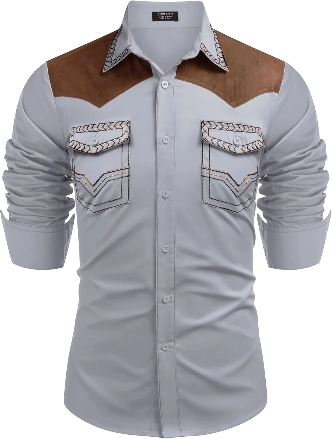 COOFANDY Men's Western Cowboy Shirt Embroidered Long Sleeve Slim Fit Casual Cotton Button Down Hippie Shirts with Pockets