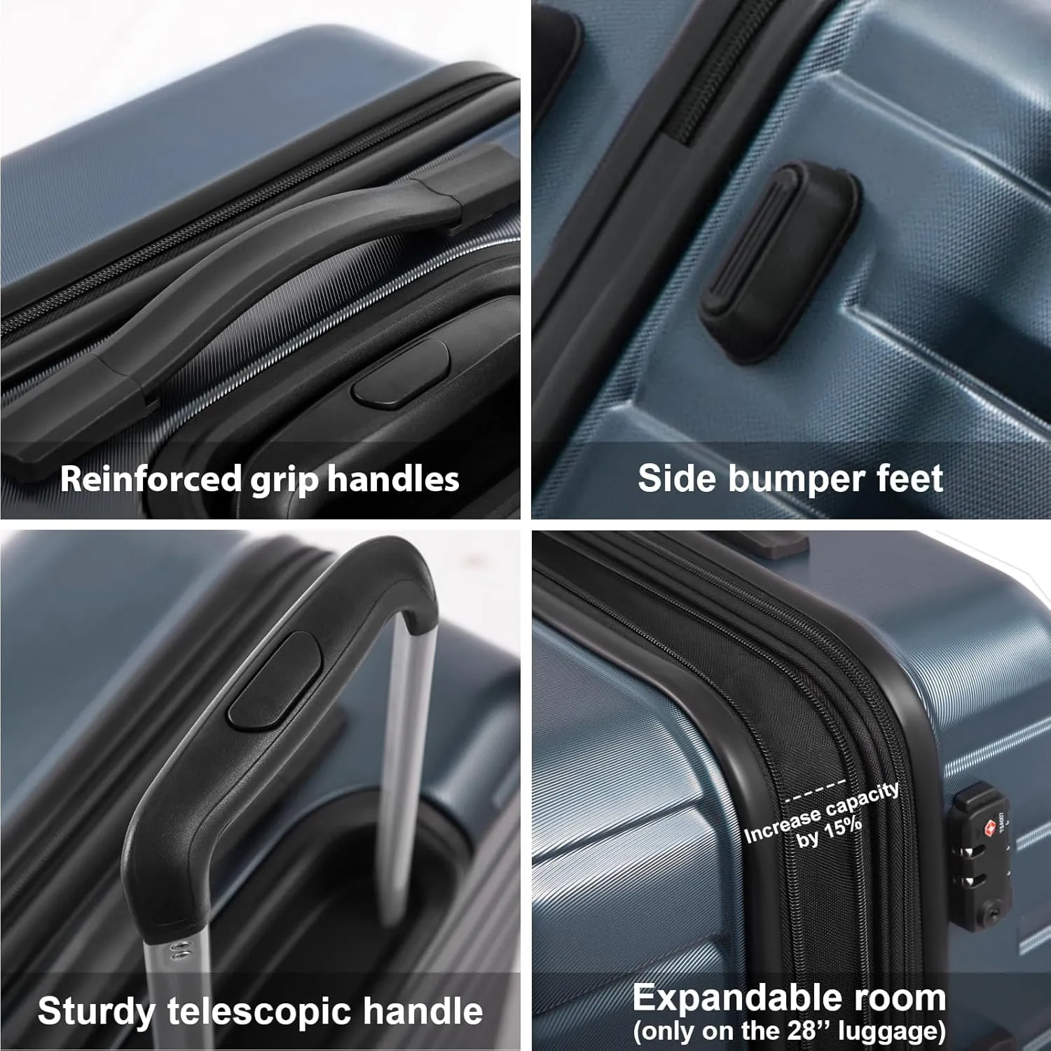 Coolife Expandable Suitcase Luggage set PC ABS TSA Lock Spinner Carry on 3 Piece Sets (blue)