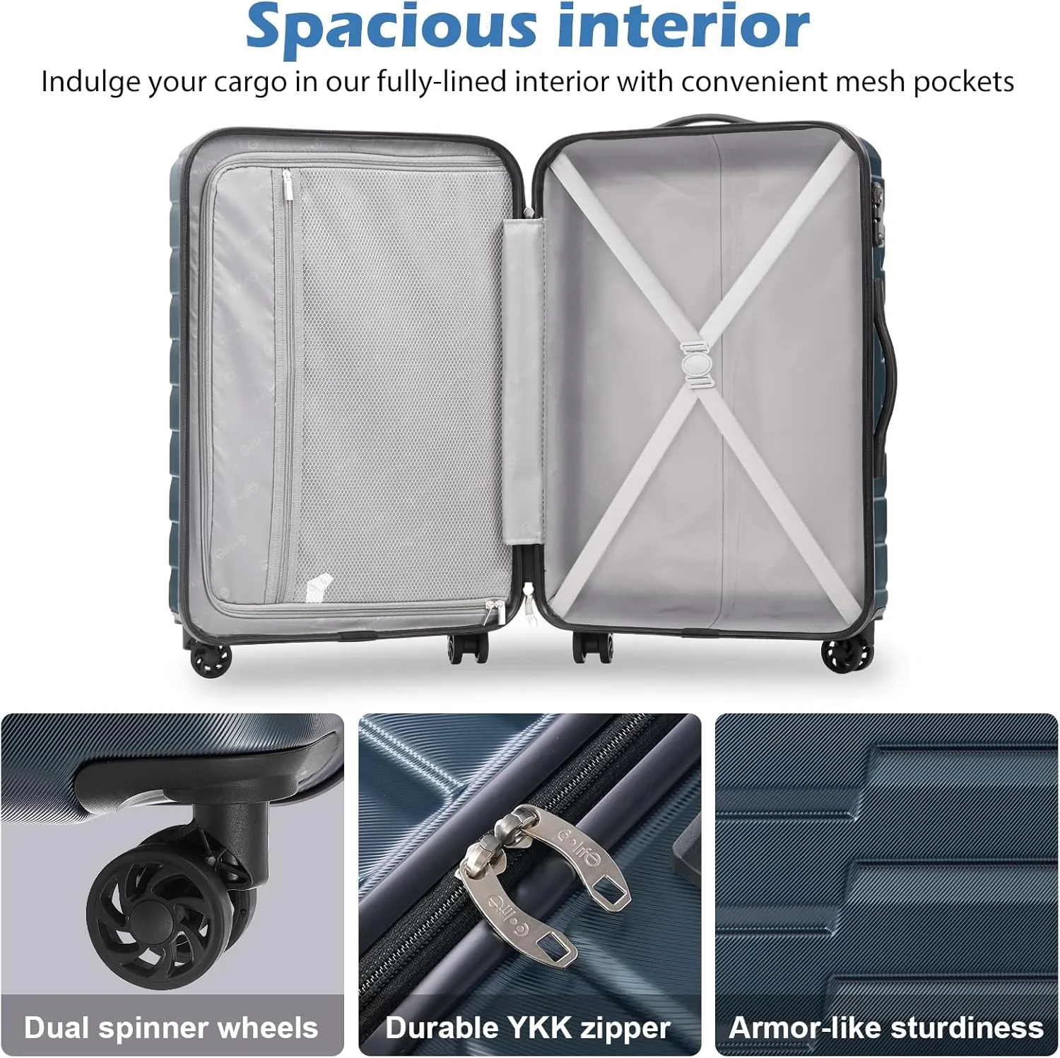 Coolife Luggage Expandable Suitcase set PC ABS TSA Lock Spinner Carry on 3 Piece Sets (brown)