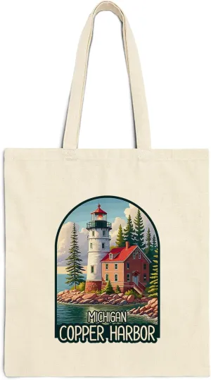 Copper Harbor Michigan Cotton Tote Bag for Women Men Casual Tote Bag Cloth Canvas Shopping Bags with Handles Cute Bags Everyday Use 15" x 16" Aesthetic Gift ID44997