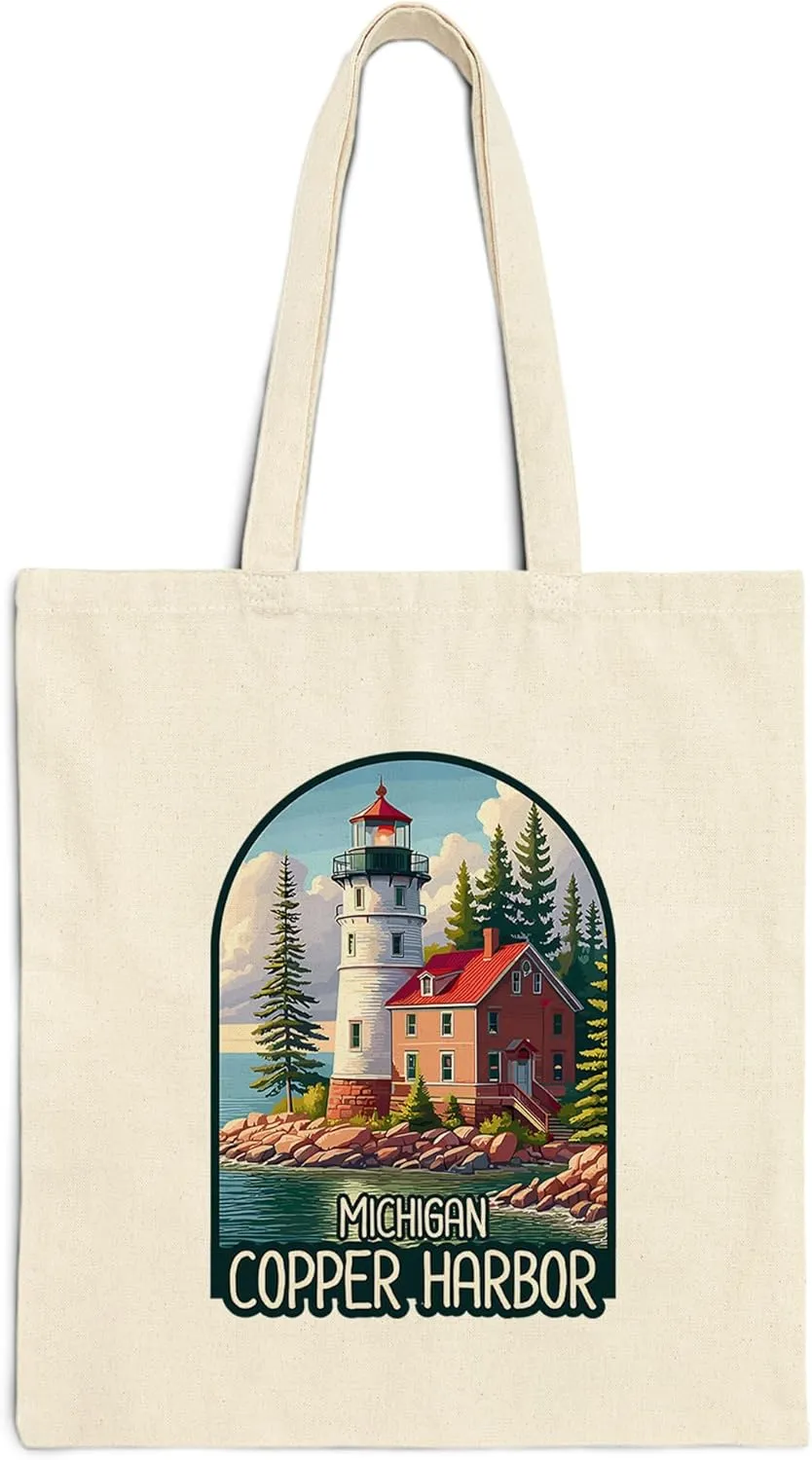 Copper Harbor Michigan Cotton Tote Bag for Women Men Casual Tote Bag Cloth Canvas Shopping Bags with Handles Cute Bags Everyday Use 15" x 16" Aesthetic Gift ID44997