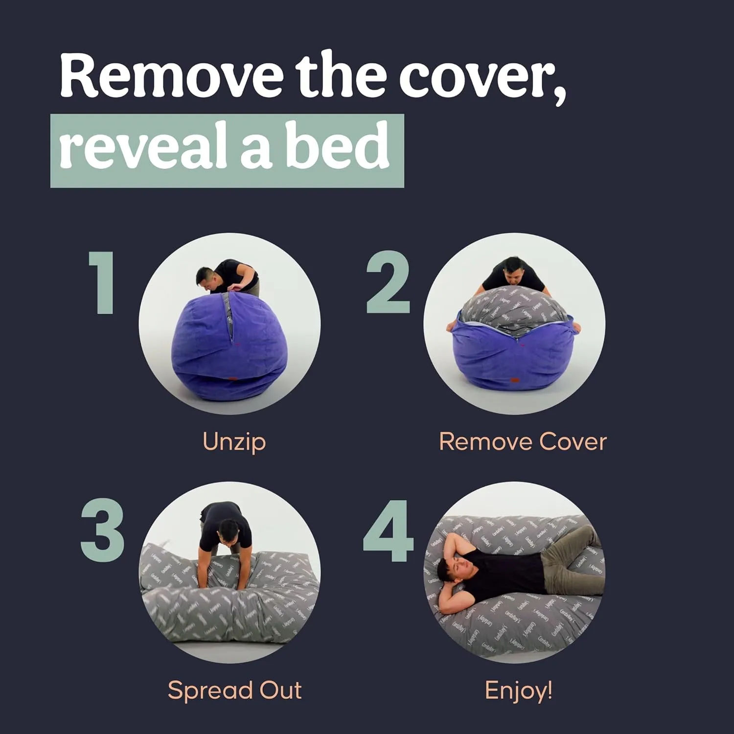 CordaRoy's Faux Fur Bean Bag-Convertible Bean Bag Chair & Bed-Machine-Washable Faux Fur Fabric Cover for Basement, Living Room, Game Room, Dorm & More - Full Size - Cow Pattern | Made in The USA