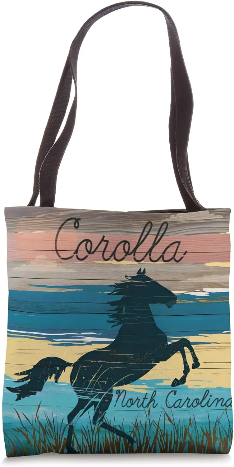 Corolla NC Outer Banks Wild Horses Nautical Coastal Beach Tote Bag