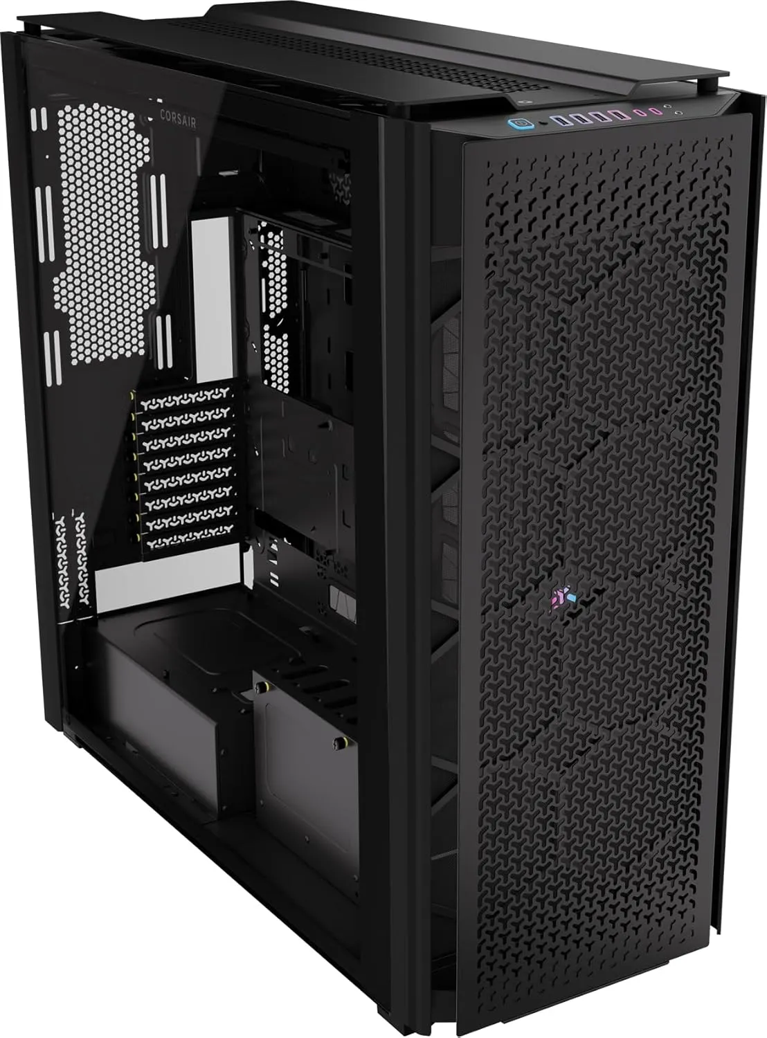 Corsair 9000D RGB Airflow Super Full-Tower PC Case – Fits up to 18x 120mm, 7X 140mm, or 4X 200mm Fans – InfiniRail™ Fan Mounting – iCUE Link System Hub Included – No Fans Included – Black