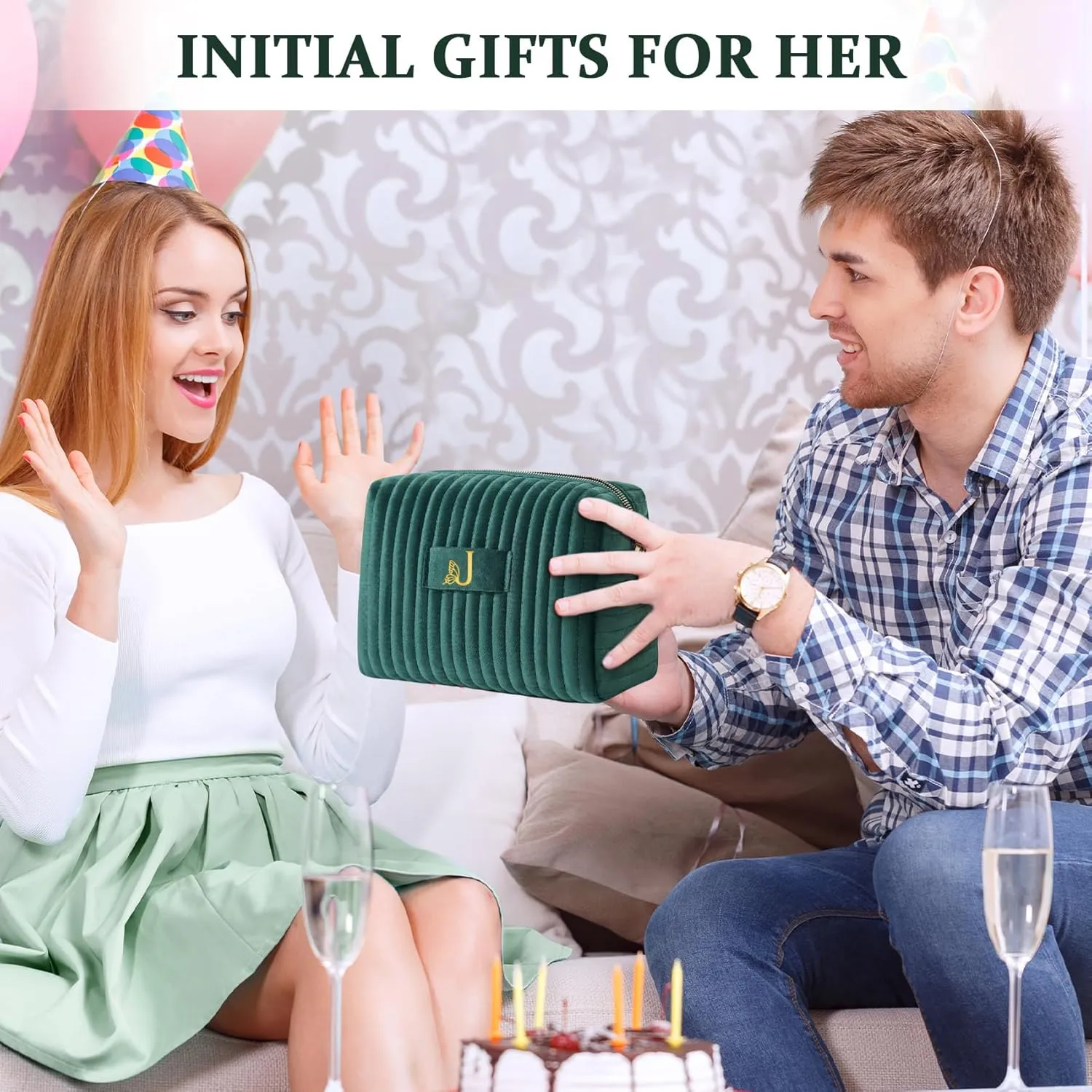 COSHAYSOO Mom Birthday Gifts Easter Mothers Day Gift Ideas for Mama Grandma New Mommy from Daughter Travel Makeup Bag Quilted Make Up Cosmetic Pouch Cool Aesthetic Monogram Green Initial Letter A