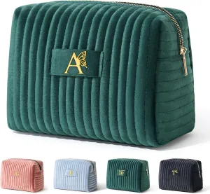 COSHAYSOO Mom Birthday Gifts Easter Mothers Day Gift Ideas for Mama Grandma New Mommy from Daughter Travel Makeup Bag Quilted Make Up Cosmetic Pouch Cool Aesthetic Monogram Green Initial Letter A