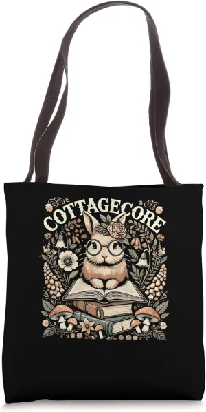 Cottagecore Rabbit Reading for Readers Book Nerds Tote Bag