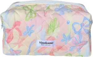 Cotton Quilted Makeup Bag Small, Bow Coquette Aesthetic Cosmetic Bag Case Travel Storage Skincare Bag Brush Organizer for Women,Coquette Girl