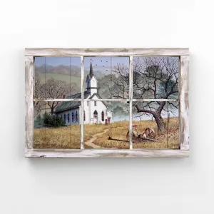 Country Church Rustic Window Country Gift Canvas HY209063