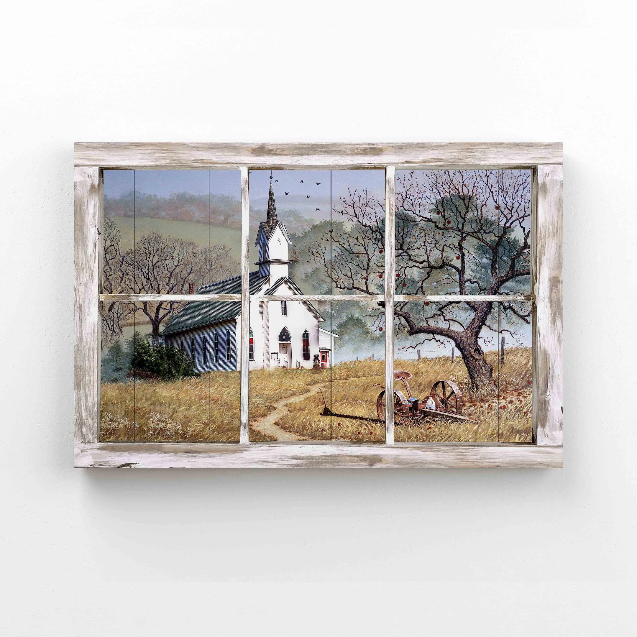 Country Church Rustic Window Country Gift Canvas HY209063