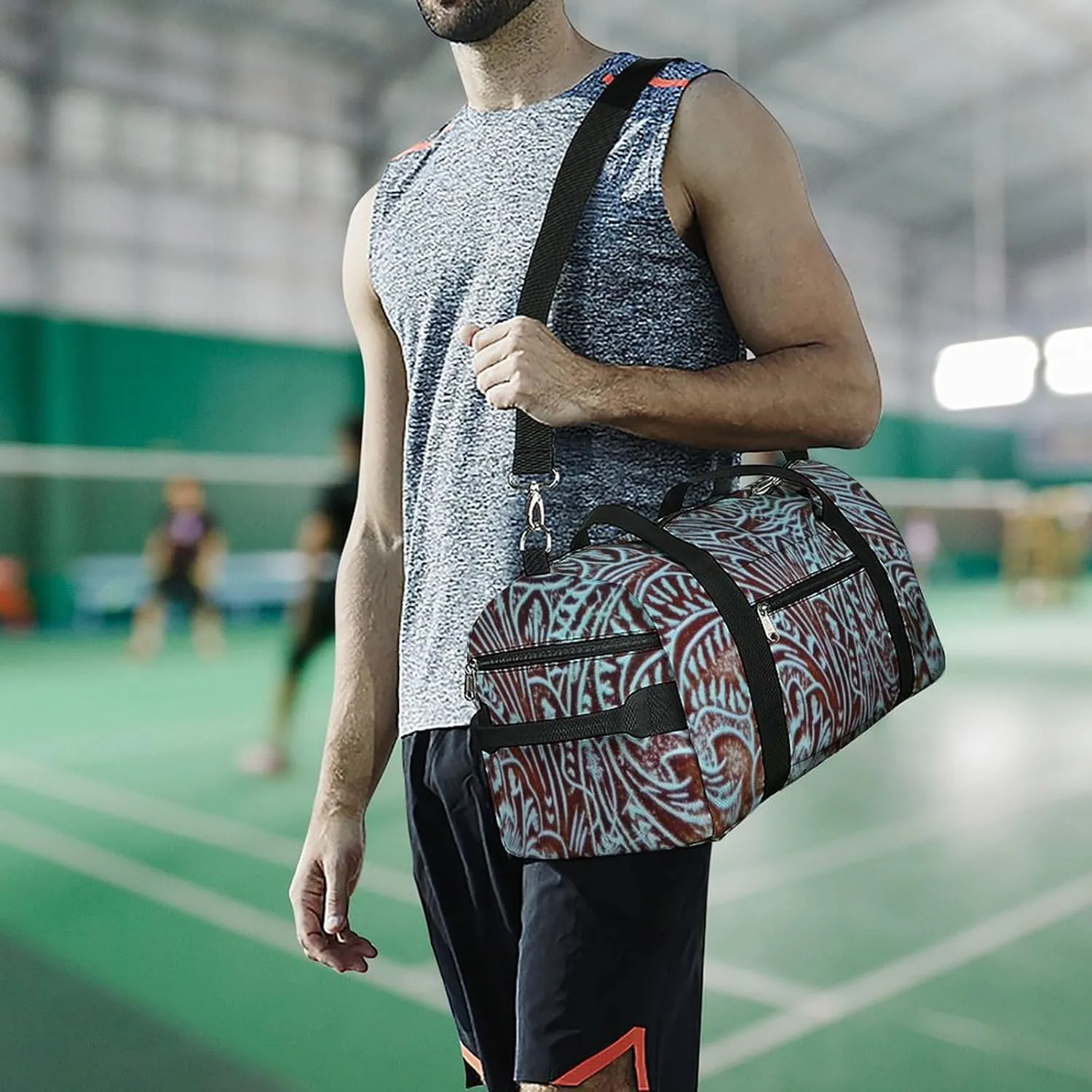 Country Teal Brown Western Rustic Tooled Cowboy A Fitness Bag with Large Storage Space Is Suitable for Portable Outdoor Use