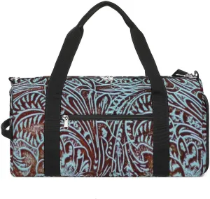 Country Teal Brown Western Rustic Tooled Cowboy A Fitness Bag with Large Storage Space Is Suitable for Portable Outdoor Use