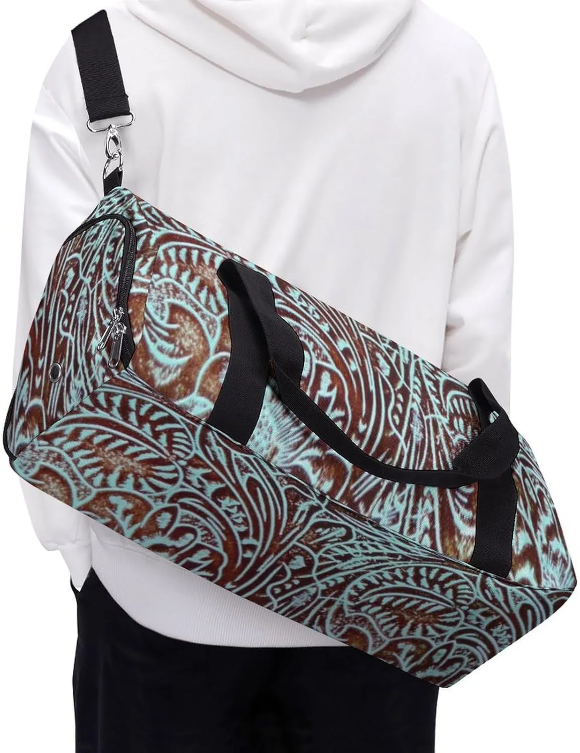 Country Teal Brown Western Rustic Tooled Cowboy A Fitness Bag with Large Storage Space Is Suitable for Portable Outdoor Use
