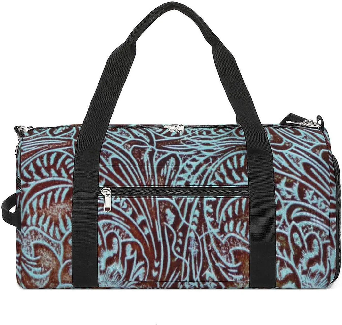 Country Teal Brown Western Rustic Tooled Cowboy A Fitness Bag with Large Storage Space Is Suitable for Portable Outdoor Use