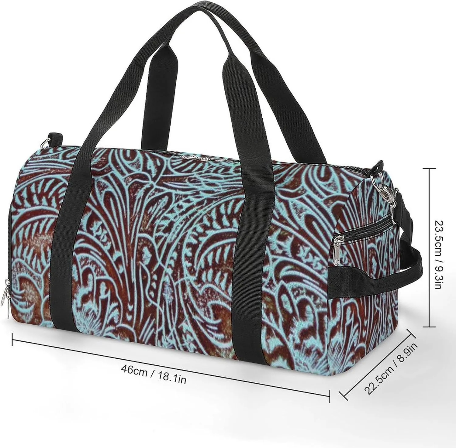 Country Teal Brown Western Rustic Tooled Cowboy A Fitness Bag with Large Storage Space Is Suitable for Portable Outdoor Use
